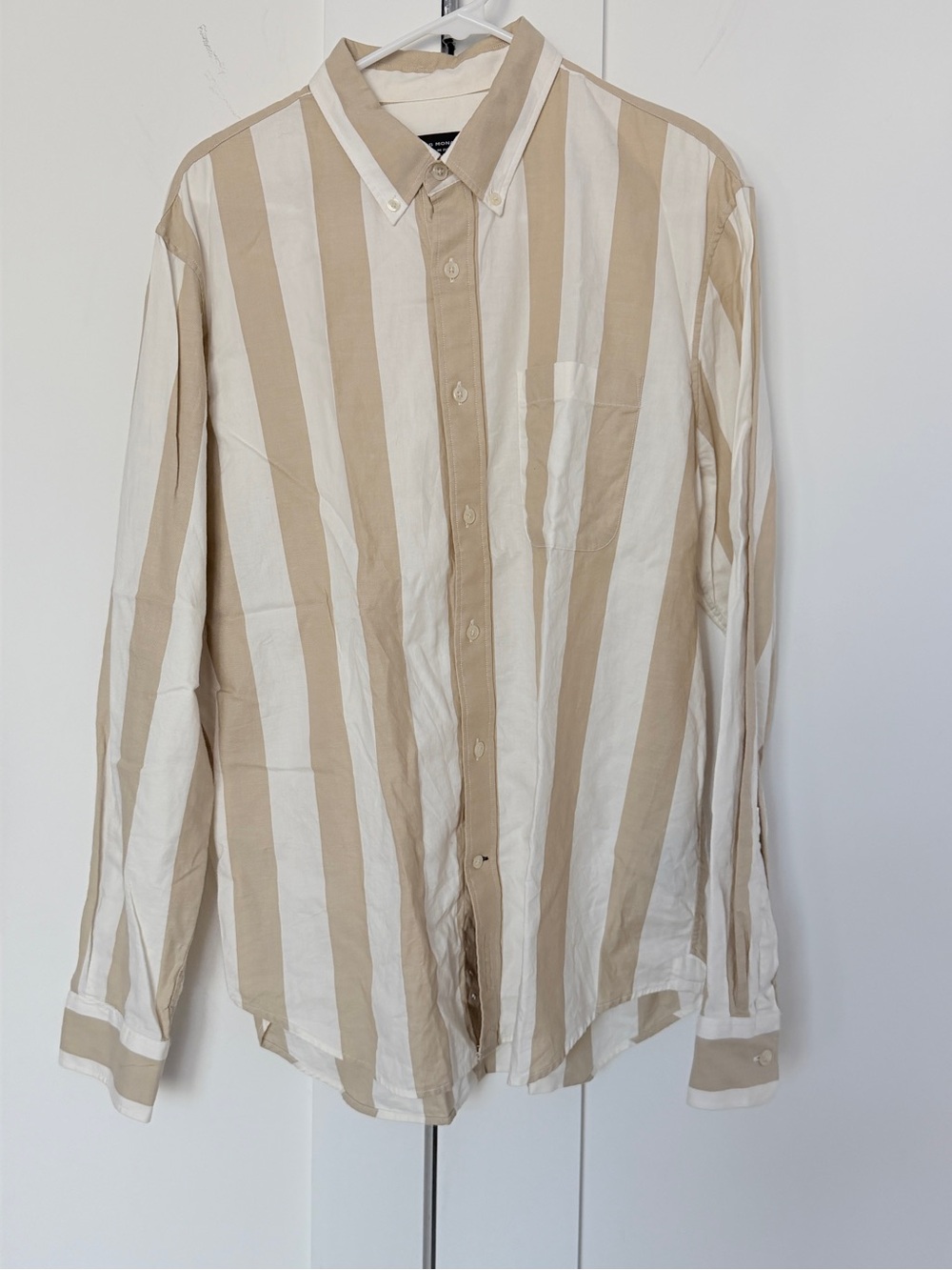 Club Monaco Beige & White Striped Button-Down Shirt